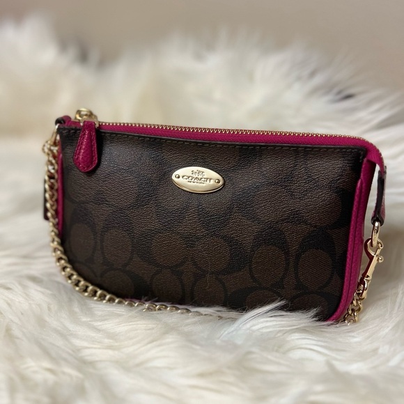 Coach Brown and Pink Wristlet with Gold Chain# F64234( NWOT) - Picture 3 of 12